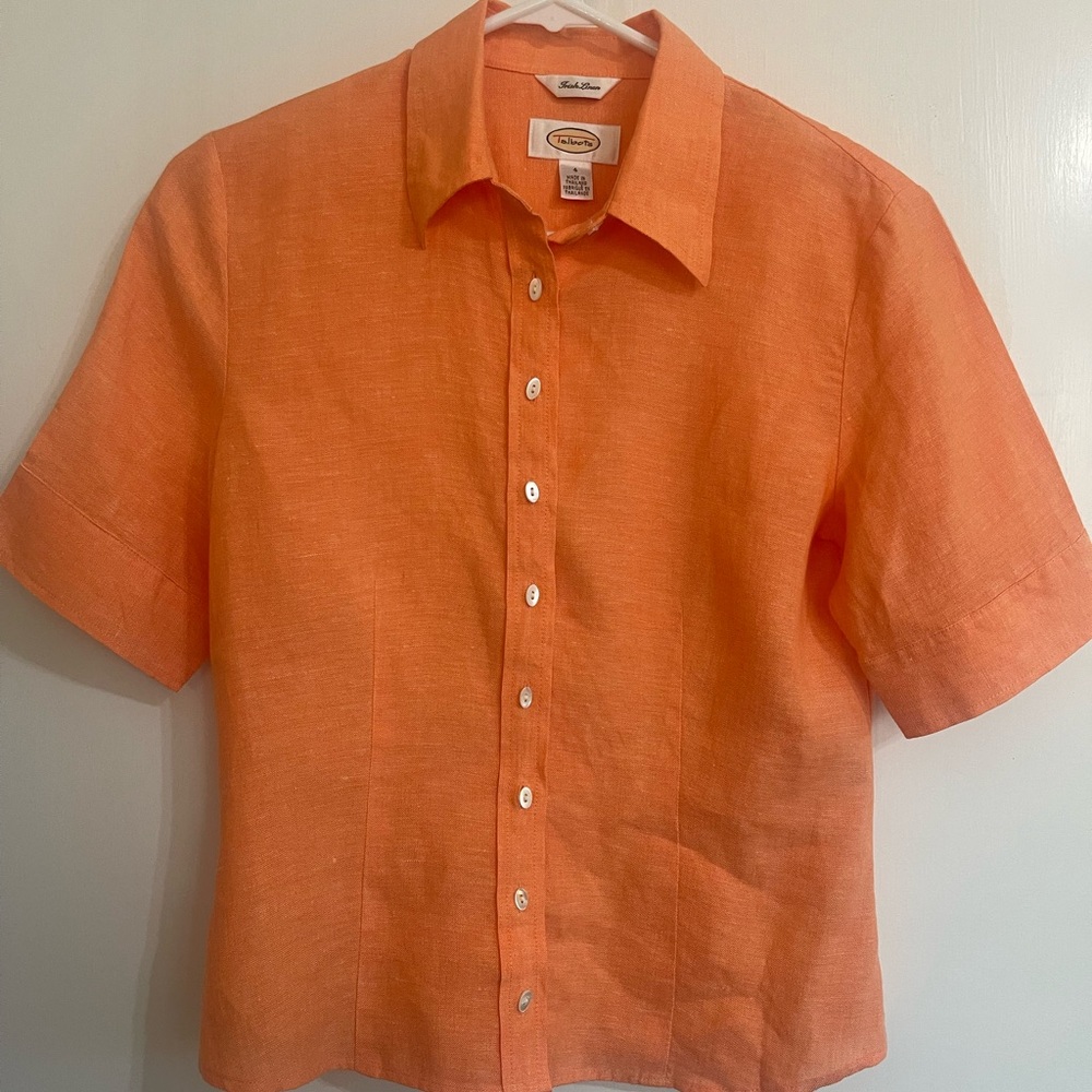 Talbots Casual Button Down Shirt Peachy Orange Women’s Size 4 Irish Linen